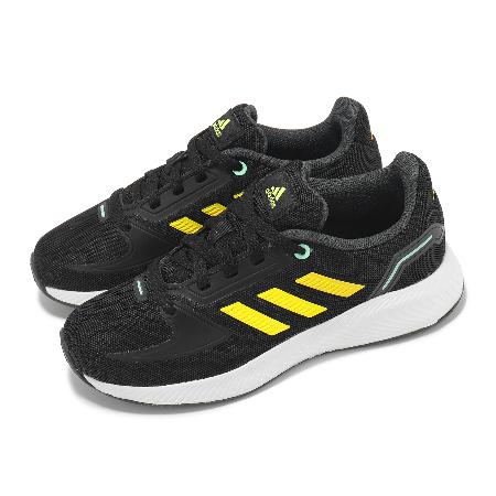 adidas 慢跑鞋 Runfalcon 2.0 K 中童 黑 黃 緩衝 小朋友 鞋 愛迪達 HR1408