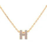 【HERMES】Mini Pop H pendant 立體橢圓簍空項鍊(奶茶色/金色)