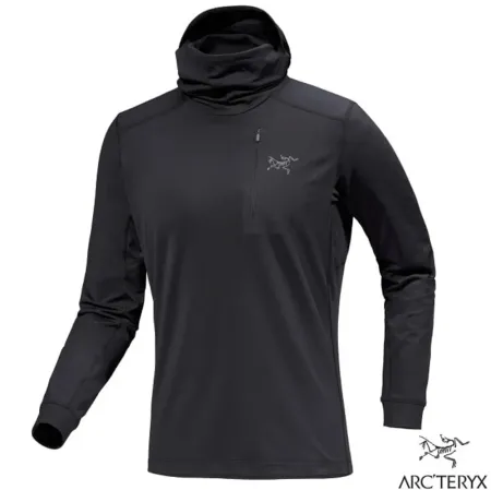 【ARCTERYX 始祖鳥】男 Rho LT Hoody 輕薄保暖連帽長袖套頭衫.休閒運動上衣/X000009423 黑