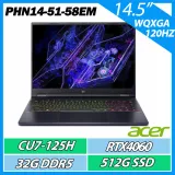 ACER PHN14-51-58EM CU5-125H/32GB/512GB/RTX4060/14.5" AI電競筆電