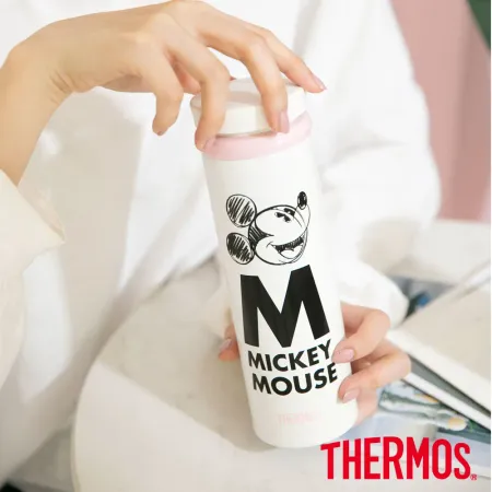 【THERMOS膳魔師】不鏽鋼手繪米奇超輕量真空保溫杯500ml(JNO-500MC-MBWH)