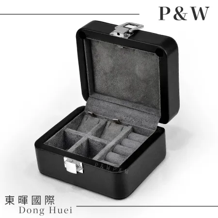 【P&W珠寶收藏盒】【手工精品】皮革材質 首飾盒 耳環 珠寶 飾品 首飾收納盒 攜帶盒 黑色