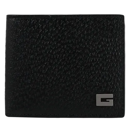 GUCCI 739358 新版G LOGO撞色對開8卡短夾.黑/灰