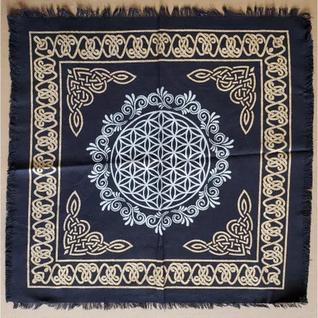 【NewAgeLife】 祭壇布 塔羅牌布 五芒星 生命之花 生命種子 麥達昶 OM 能量 儀式 天使 水晶 桌墊 冥想_生命之花