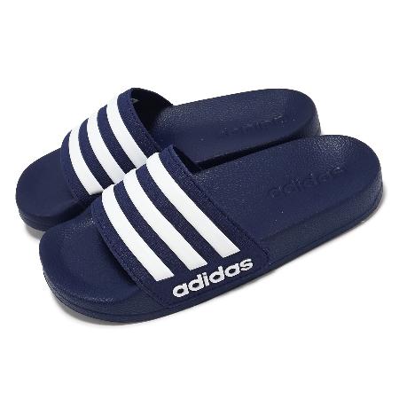 adidas 涼拖鞋 Adilette Shower K 中童 藍 白 小朋友 一片拖 休閒鞋 愛迪達 IF5978