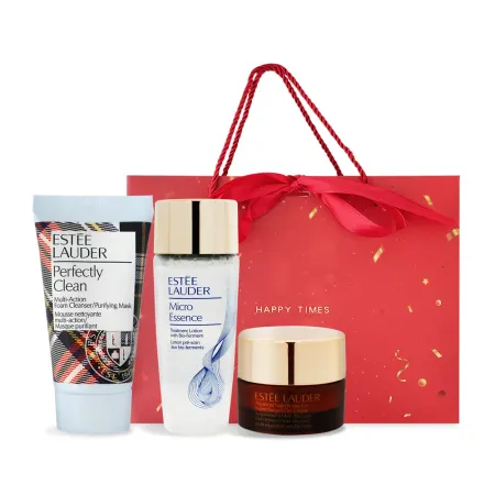 ESTEE LAUDER 雅詩蘭黛 淨化潔面乳+原生露+亮眼霜+happy time 禮袋 春FUN呵護組
