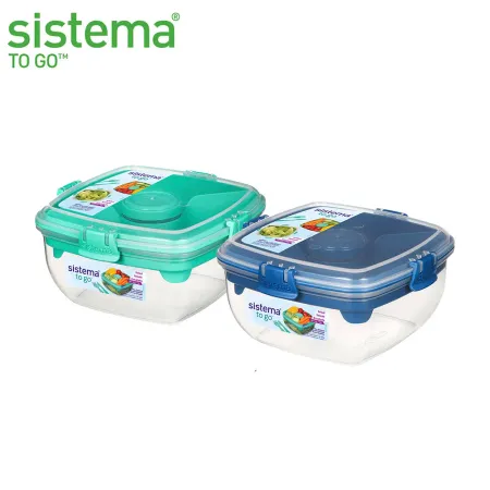 SISTEMA TOGO 隨行保鮮盒方形分層 附醬料罐餐具 1.1L