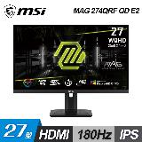 【MSI 微星】MAG 274QRF QD E2 27型 IPS 2K 180Hz 電競螢幕