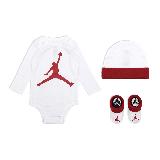 Nike 包屁衣 Jordan 白 紅 長袖 帽子 襪子 純棉 寶寶 嬰兒 送禮 白 紅 JD2343018NB-001