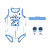 Nike 包屁衣 Jordan 小童 嬰兒 白 藍 純棉 無袖 襪子 頭帶 三件組 禮盒 JD2433029NB-001