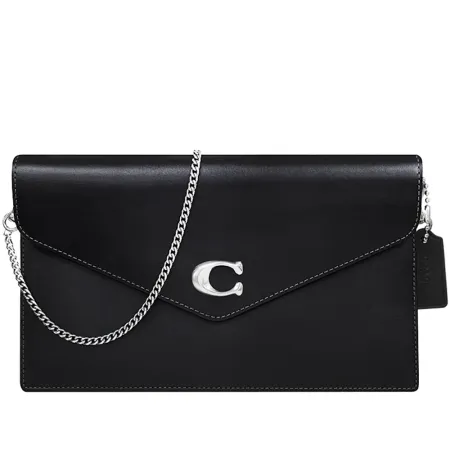 COACH 黑色皮革鍊帶斜背包