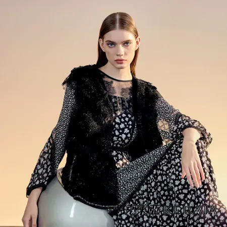 【KERAIA 克萊亞】如夢似幻絲絨拼接仿皮草背心