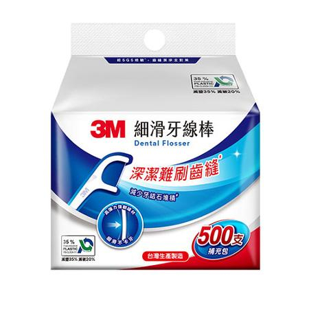 3M單線細滑牙線棒補充包500支【