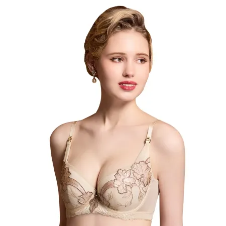 【思薇爾】珠韻花后系列C-F罩軟鋼圈背心型蕾絲刺繡集中包覆女內衣(金韻膚)