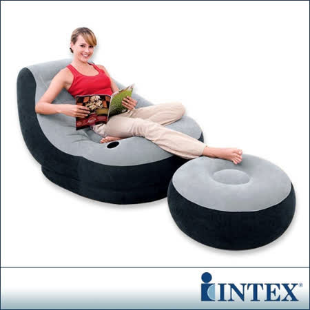 INTEX《懶骨頭》單人充氣沙發椅-附腳椅(灰色) (68564)