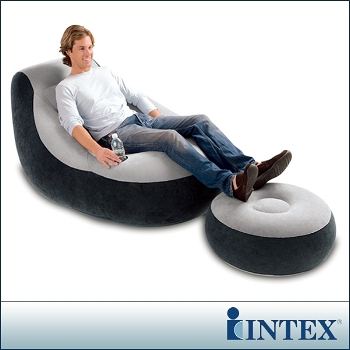 INTEX《懶骨頭》單人充氣沙發椅-附腳椅(灰色) (68564)