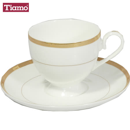 Tiamo hg3219 骨瓷鑲金復古雕花咖啡杯盤組(2組入)