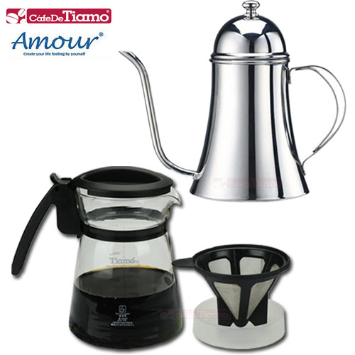 Tiamo極細濾網800ml分享壺+700ml 18-10不鏽鋼細口壺 組合 (HG1966+HA1594)