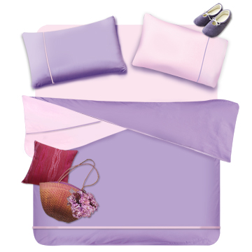 ★台灣製造★義大利La Belle《前衛混搭》單人三件式被套床包組-紫x淺粉