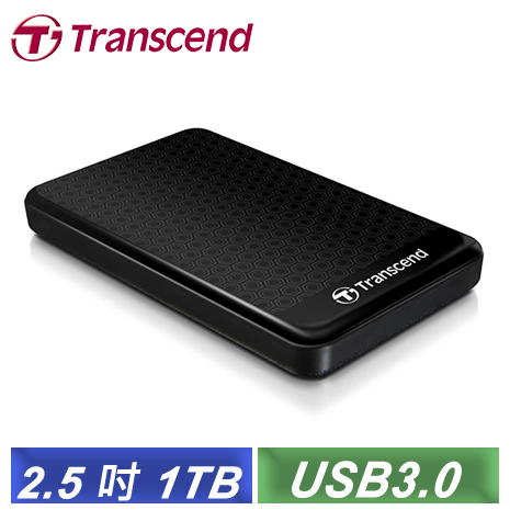 創見 StoreJet 25A3 1TB USB3.0 2.5吋纖薄抗震行動硬碟(TS1TSJ25A3K)-【送HDD硬殼保護套】