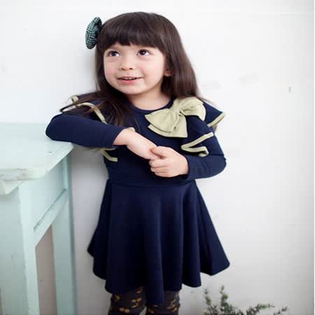 韓國設計製造~蝴蝶結荷葉邊藍色小洋裝~k17571