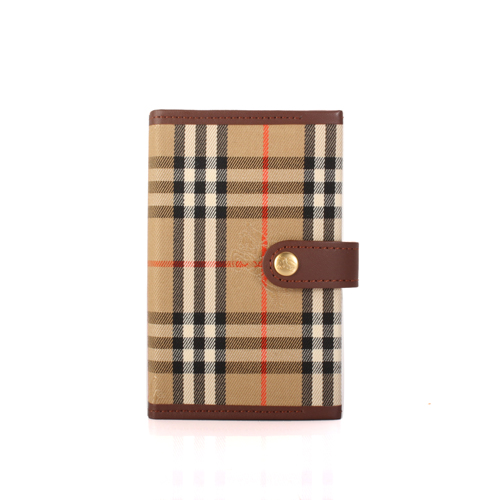 BURBERRY 格紋壓扣萬用口袋小冊-咖啡邊/小 (附本子)