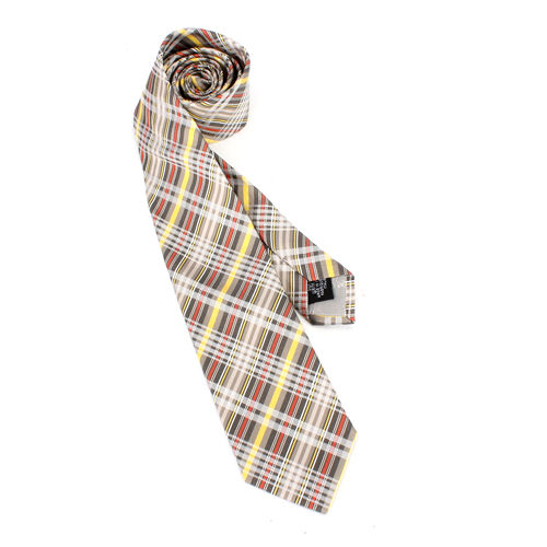 Vivienne Westwood 斜格紋多線條絲質領帶(灰/黃)