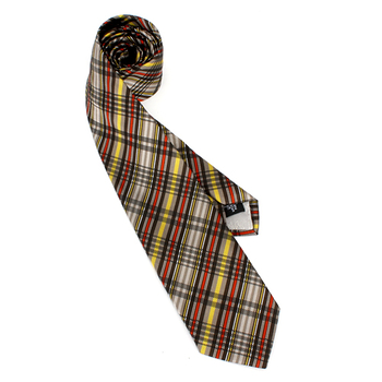 Vivienne Westwood 斜格紋多線條絲質領帶(灰/咖啡)