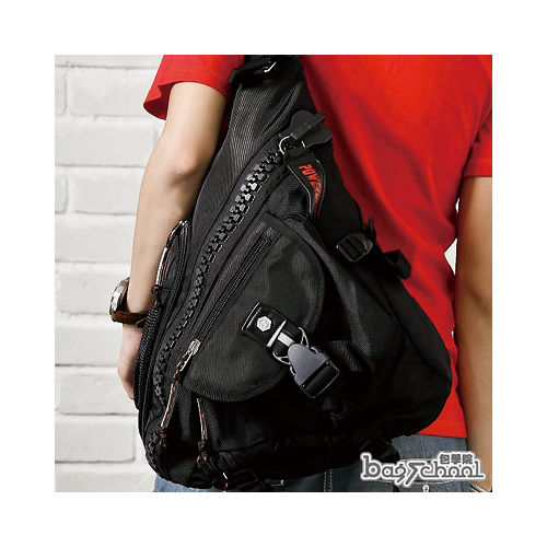 DF【Bag school】時尚紐約個性風粗獷拉鏈多功能單側肩後背包
