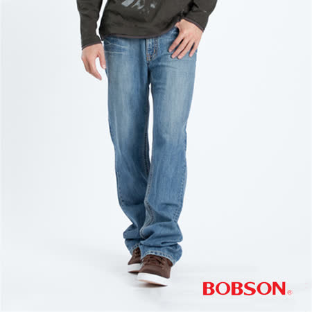 【BOBSON】男款配布中直筒牛仔褲(1706-58)