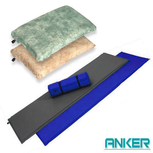 【ANKER】加大版可拼接自動充氣睡墊-寶藍~加枕頭