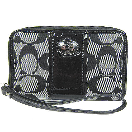 COACH 圓標LOGO拉鍊手拿包(黑灰)