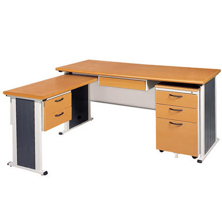 SYS木紋L型辦公桌櫃組247-9(100x150)