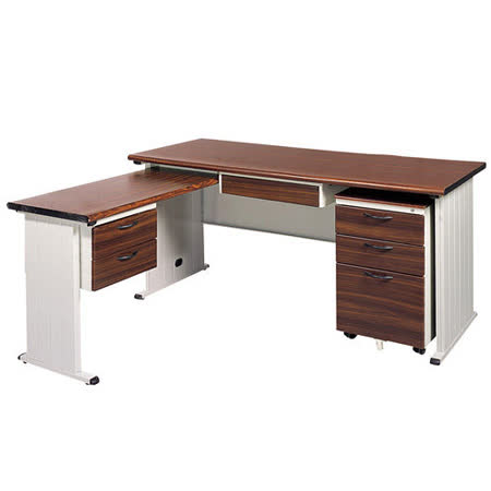 BTHA胡桃木紋L型辦公桌櫃組250-7(100x150)