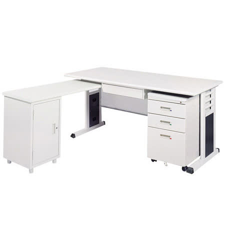 MSC淺灰色L型辦公桌櫃組255-4(100x150)