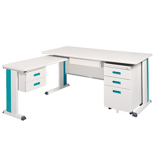 KD淺灰色L型辦公桌櫃組(100x150)