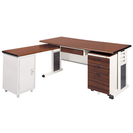 BMSA胡桃木紋L型辦公桌櫃組(100x150)