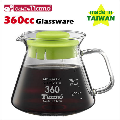 CafeDeTiamo 耐熱玻璃壺 360cc (綠色3杯份) 玻璃把手 (HG2296 G)