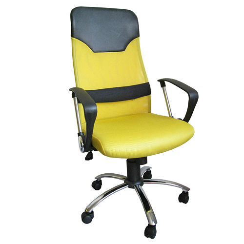 環球-高級[D型扶手超透氣網布高背椅+靠腰墊]鋼管腳(黃色)電腦椅-主管椅