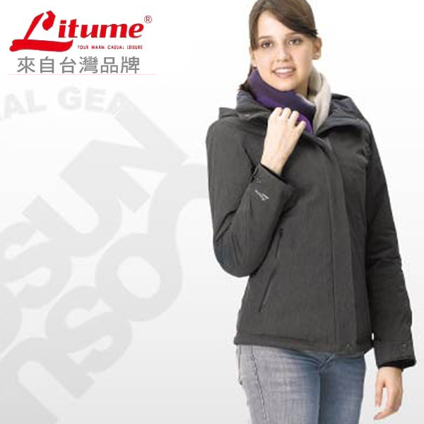 【意都美 Litume】 女款 Primaloft 單件式超輕防水透氣防風保溫棉外套(帽可拆)_ H7019 深灰