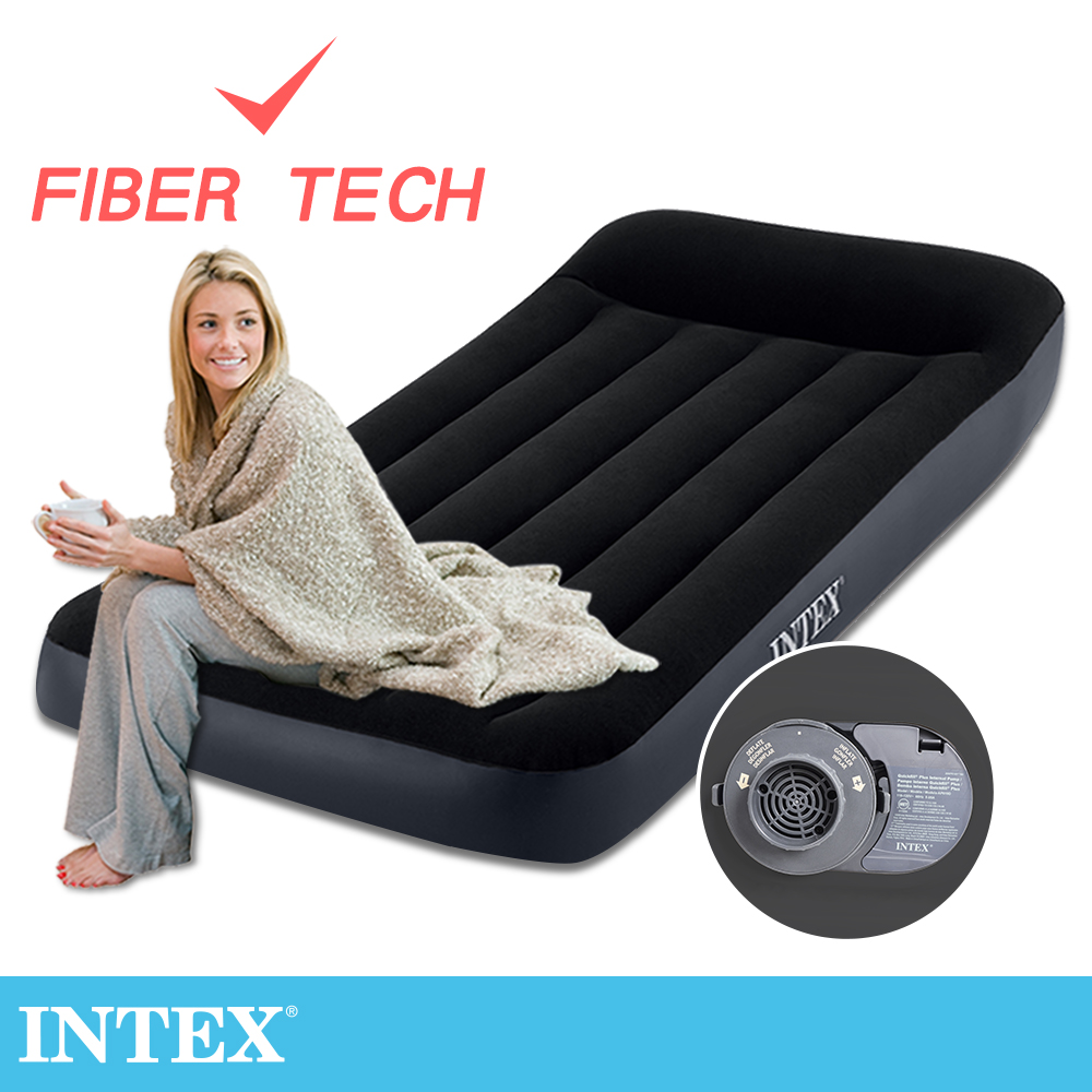 【INTEX】舒適單人加大(FIBER TECH)內建電動幫浦充氣床-寬99cm(64145ED)