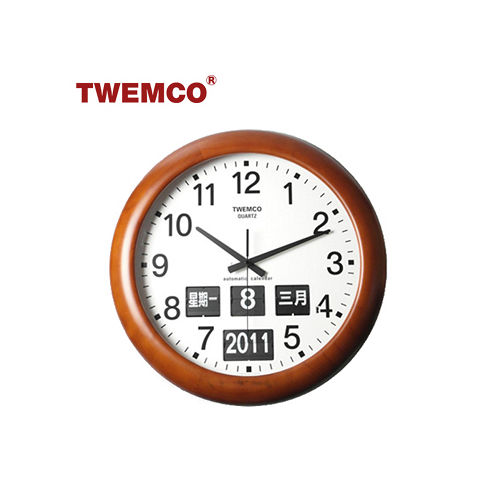 【TWEMCO】復古收藏 圓型翻頁鐘BQ-368 中文日期 原木材質壁掛式