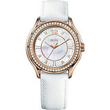 Hugo Boss 美麗翹佳人珍珠晶鑽腕錶-白/玫塊金 H1502265