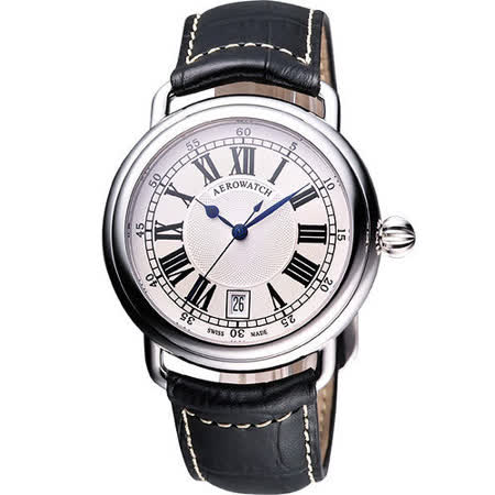 AEROWATCH 經典扭索狀機械腕錶-白/黑 A60900AA01