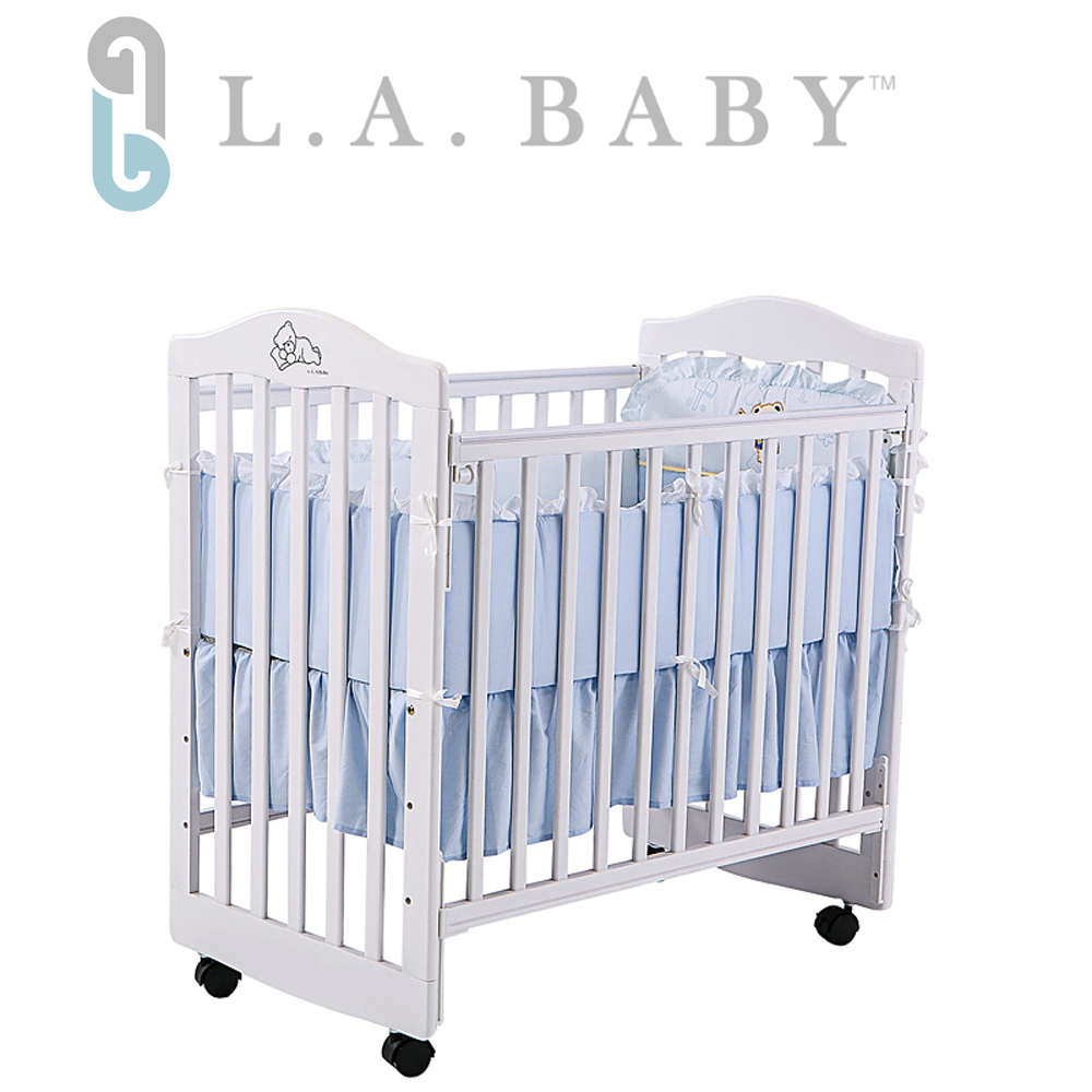 L.A. Baby 美國加州貝比 蒙特維爾美夢熊嬰兒小床/木床/原木床-超值優惠組合(白色嬰兒床+純棉五件式寢具組)