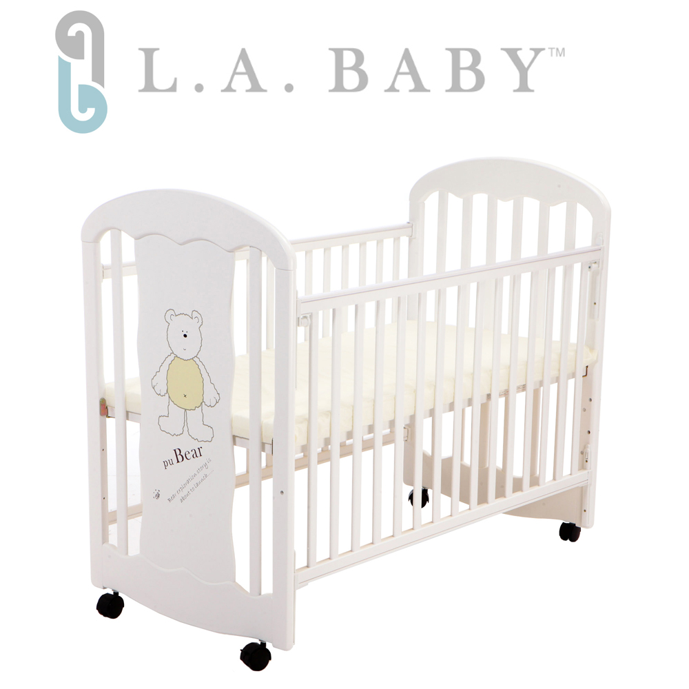 L.A. Baby 美國加州貝比 卡羅萊納嬰兒搖擺中床/木床/原木床/嬰兒床(白色)