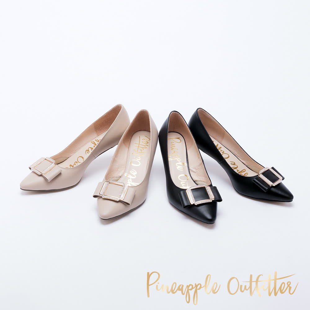 【Pineapple Outfitter】PENKA 真皮方釦尖頭中跟鞋